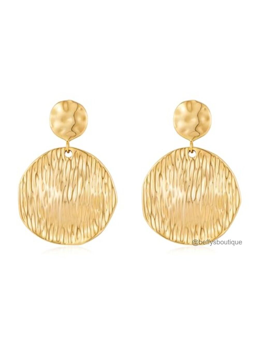 Hammered Brass Disc Drop Dangle Earrings Statement Jewelry
